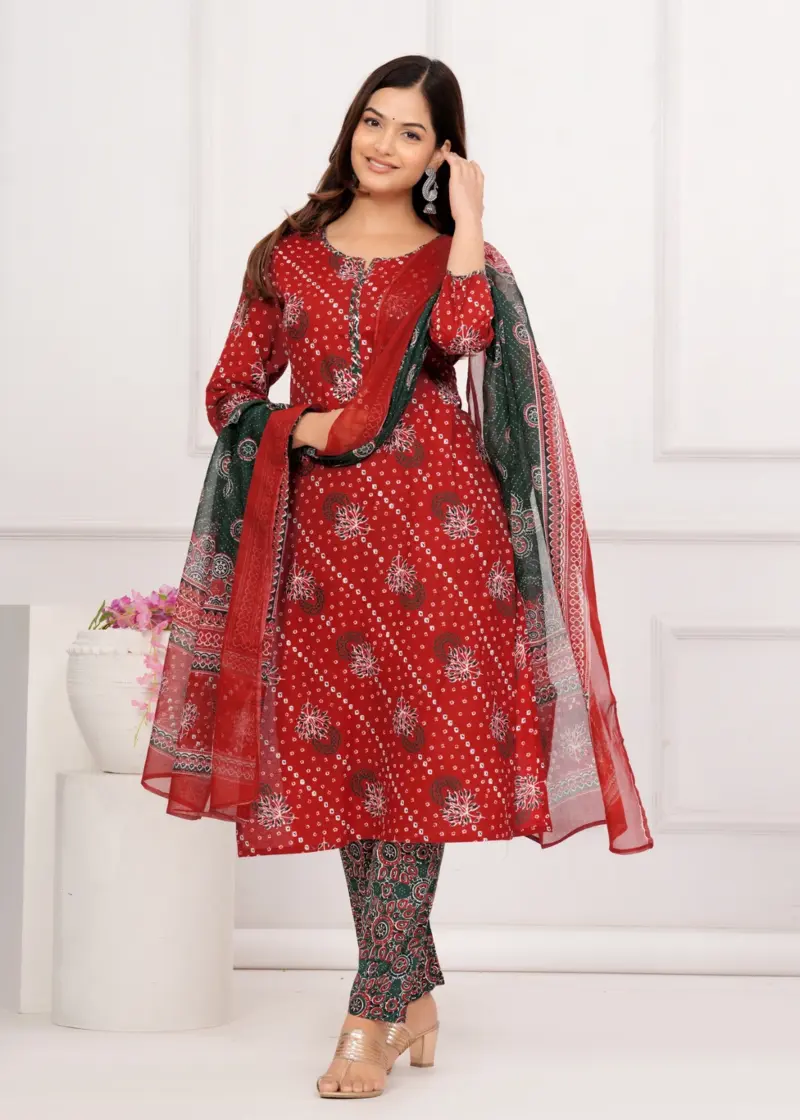 Indian cotton kurta set USA, salwar kameez online USA, Bandhini Printed Suit