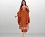 Women's Plus Size Rayon Orange Embroidered Kurta and pant set With Dupatta