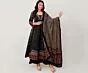 Women's Plus Size Rayon Printed Anarkali Black Kurta and Pant with Dupatta Set