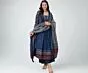 Women's Plus Size Rayon Printed Anarkali Navy Blue Kurta and Pant with Dupatta Set