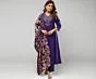 Women's Plus Size Silk Purple Embroidered Kurta with Pants And Dupatta