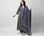 Women Plus Size Blue Printed Anarkali Kurta Palazzo Dupatta Set , Viscose Blend Ethnic Outfit 