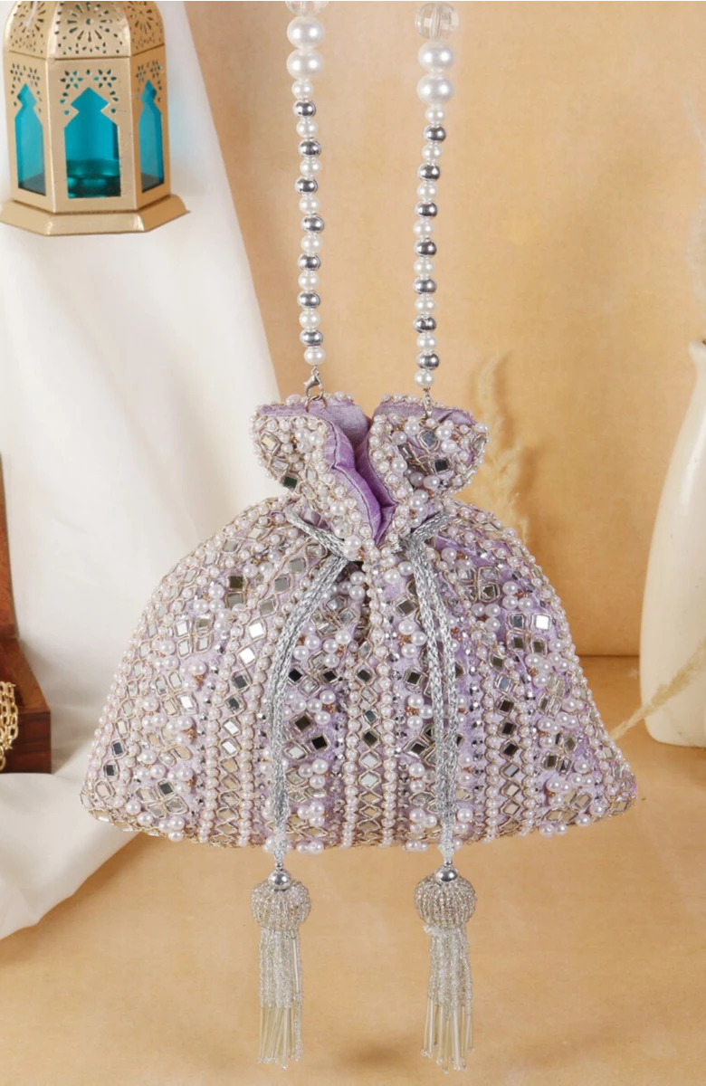 Purple Sequin Mirror embellish Evening Party Wear Potli