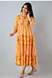 Women Printed Viscose Rayon Long Yellow Printed Anarkali Kurta