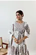 Women's Plus Size White Cotton Block Print Anarkali Salwar Kameez, Indian Curvy Fashion