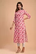 Women Printed Viscose Rayon Straight Kurta (Pink)