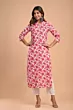 Women Printed Viscose Rayon Straight Kurta (Pink)
