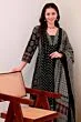 Women's Plus Size Rayon Printed Anarkali Black Kurta and Pant with Dupatta Set