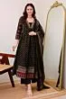 Women's Plus Size Rayon Printed Anarkali Black Kurta and Pant with Dupatta Set