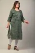 Women Floral Print Cotton Plus Size Straight Kurta (Green)