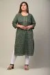 Women Floral Print Cotton Plus Size Straight Kurta (Green)