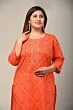 Women Floral Print Cotton Plus Size Straight Kurta (Orange)