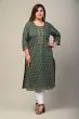 Women Floral Print Cotton Plus Size Straight Kurta (Green)