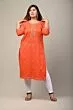 Women Floral Print Cotton Plus Size Straight Kurta (Orange)