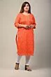 Women Floral Print Cotton Plus Size Straight Kurta (Orange)