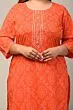 Women Floral Print Cotton Plus Size Straight Kurta (Orange)