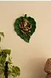 Metal Golden Lord Ganesha on Green Leaf Wall Hanging Sculpture