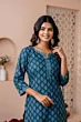 Women Teal Blue Printed Straight Kurta