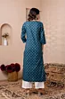 Women Teal Blue Printed Straight Kurta