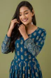 Women Printed Viscose Rayon Flared Kurta  (Blue)