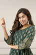 Women Printed Viscose Rayon Flared Kurta  (Green)