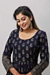 Women Printed Viscose Rayon Flared Kurta  (Blue)