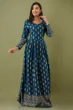 Women Printed Viscose Rayon Flared Kurta  (Blue)