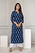 Women Navy Blue Printed Straight Kurta 