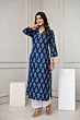 Women Navy Blue Printed Straight Kurta 