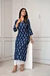 Women Navy Blue Printed Straight Kurta 