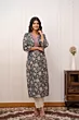 Women Green Printed Straight Kurta with Three Quarter Sleeves