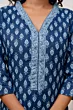 Women Blue Printed Straight Kurta with Three Quarter Sleeves