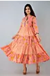 Women Printed Viscose Rayon Orange Anarkali Kurta 