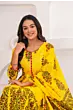 Women Pure Cotton Plus Size Kurta Pant Set with Dupatta,Yellow Floral Print Kurta Sets 