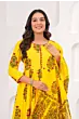 Women Pure Cotton Plus Size Kurta Pant Set with Dupatta,Yellow Floral Print Kurta Sets 