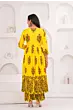 Women Pure Cotton Plus Size Kurta Pant Set with Dupatta,Yellow Floral Print Kurta Sets 
