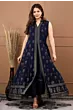 Women Floral Print Viscose Rayon Frontslit Kurta  (Dark Blue, Green)