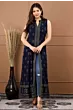 Women Floral Print Viscose Rayon Frontslit Kurta  (Dark Blue, Green)