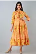 Women Printed Viscose Rayon Long Yellow Printed Anarkali Kurta
