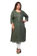 Women Floral Print Cotton Plus Size Straight Kurta (Green)