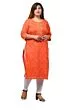 Women Floral Print Cotton Plus Size Straight Kurta (Orange)