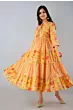 Women Printed Viscose Rayon Long Yellow Printed Anarkali Kurta