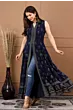 Women Floral Print Viscose Rayon Frontslit Kurta  (Dark Blue, Green)