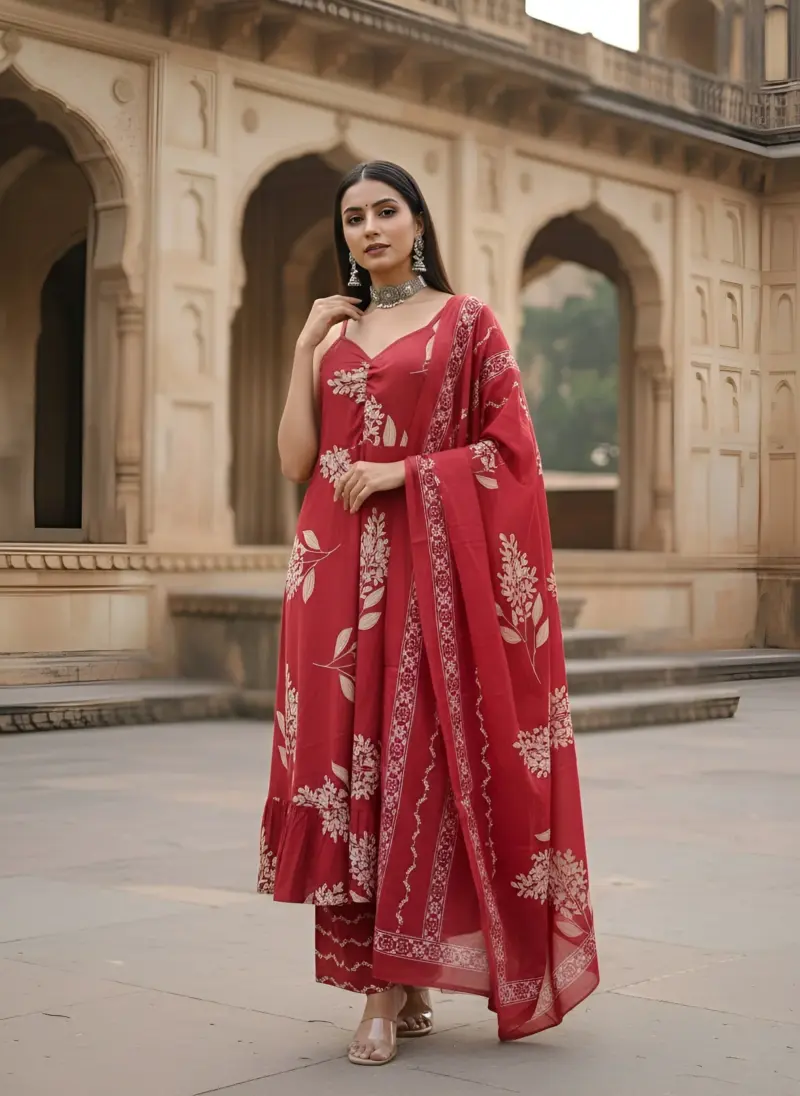 Pink Printed Straight Kurta Set With Dupatta for Women