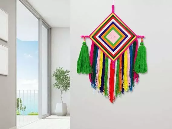 Handmade Colorful Woolen Kite Tassel Hanging for Home/Office/Hall Decoration (Pack of 1), Multi-Colour