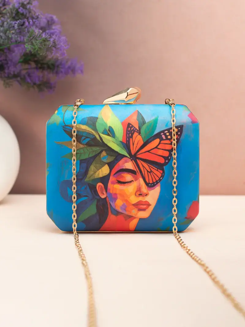 Woman Butterfly Muse Printed Clutch