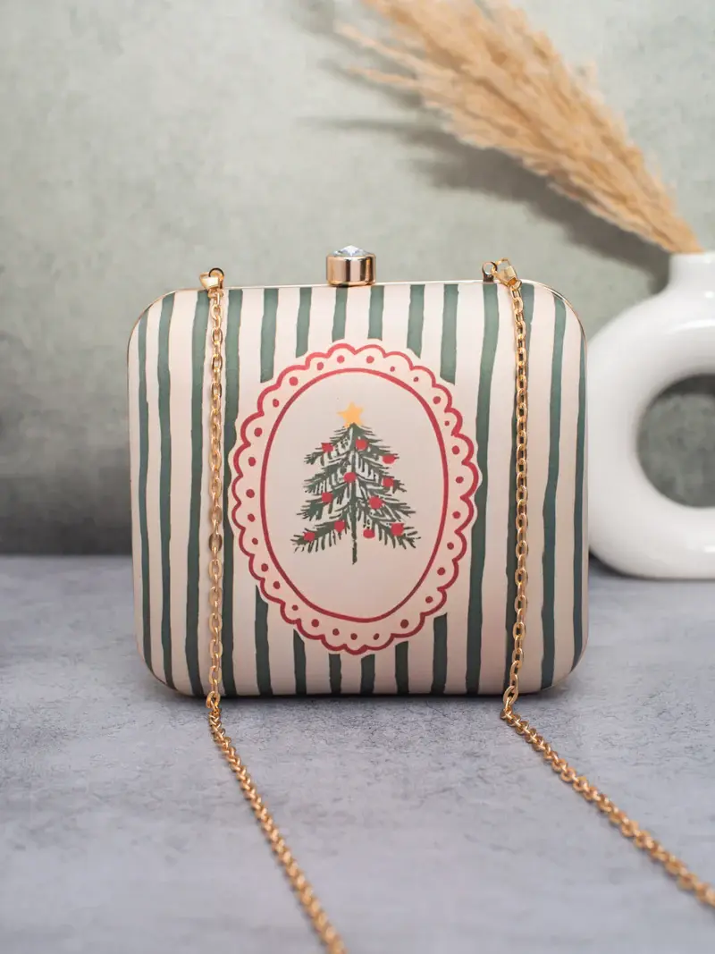 Woman Striped Christmas Tree Clutch