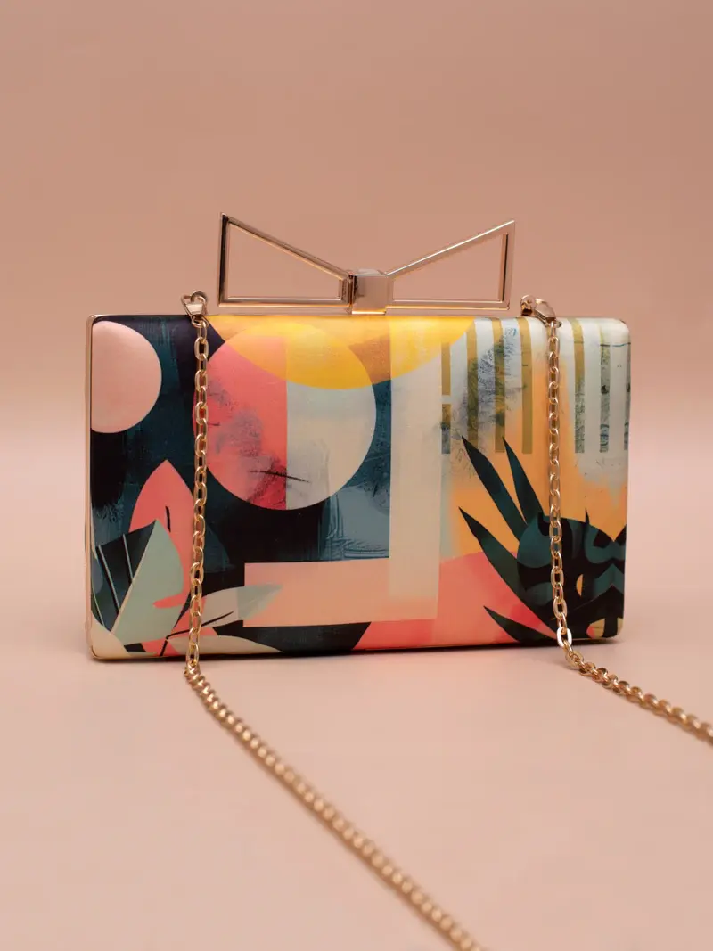 Woman Sunset Mirage Abstract Art Printed Clutch