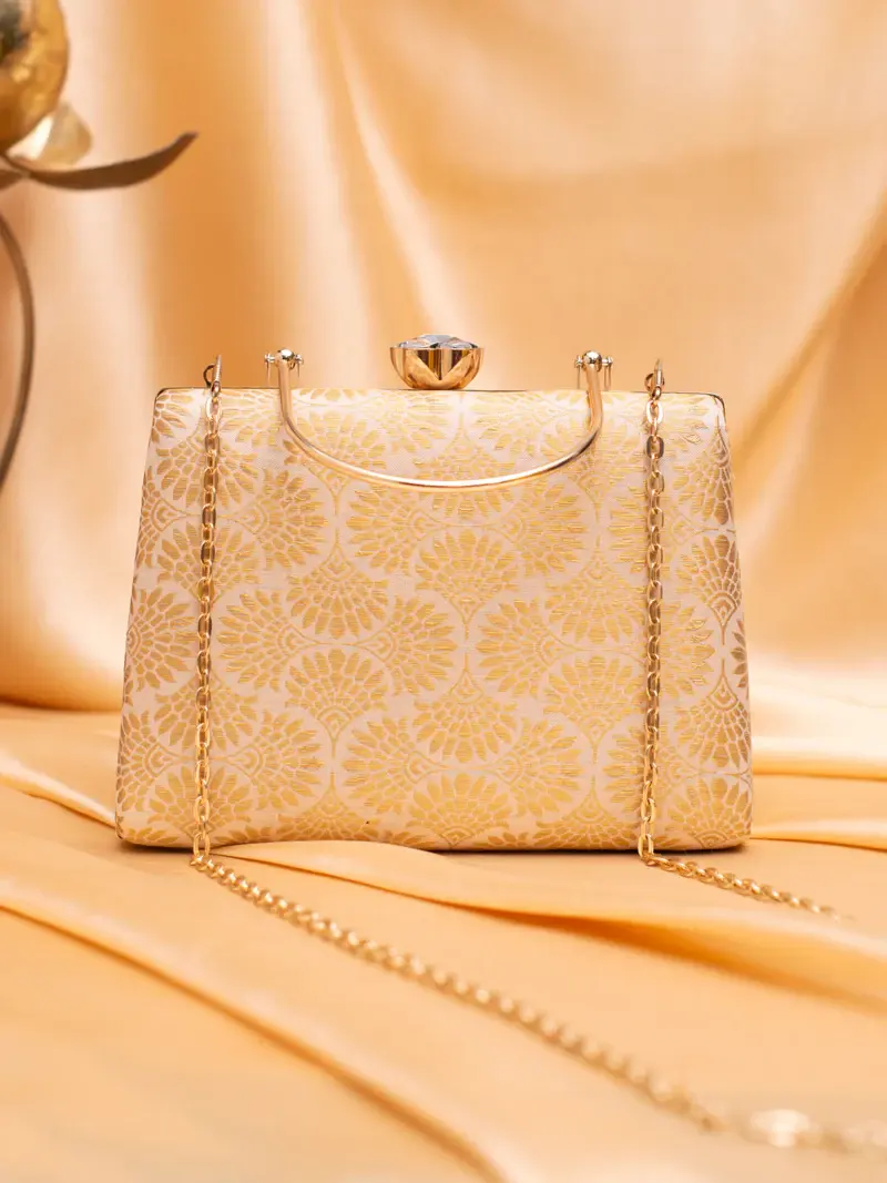 Woman Ivory-Gold Bold Blossom Jacquard Evening Bag