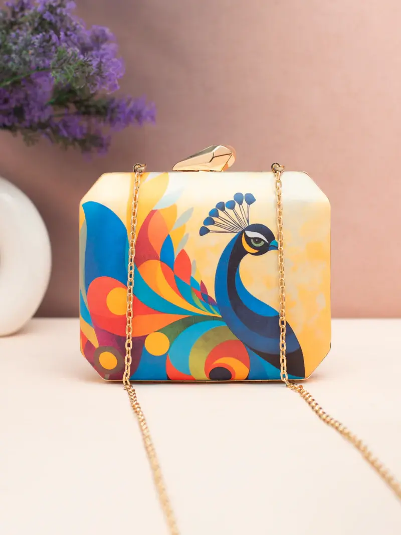 Women Peacock Prism Printed Clutch